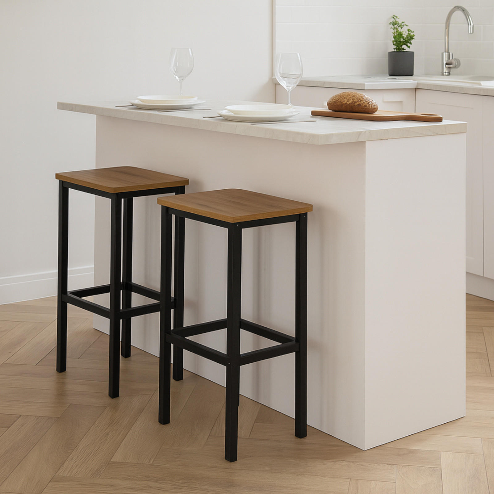 BARHOCKER 2er-Set Metall Hellbraun Holzoptik 40/30/65 cm - Hellbraun/Dunkelbraun, Holzwerkstoff (30/65/40cm) - Begryf