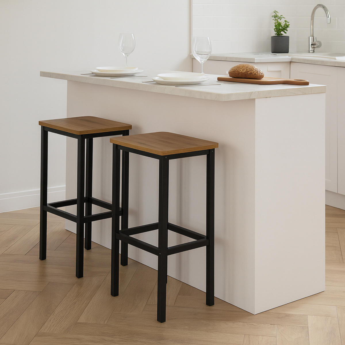 BARHOCKER Schwarzstahl Hellbraun 40/30/65 cm - Hellbraun/Schwarz, Holzwerkstoff/Metall (40/65/30cm) - Begryf