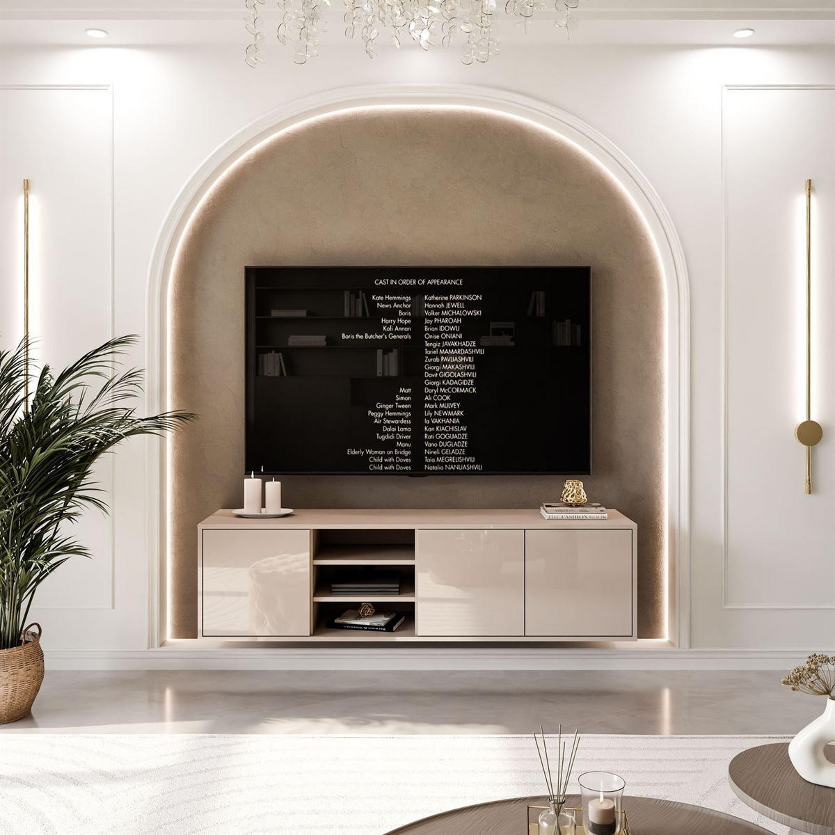 TV-SCHRANK SANAYI Kaschmir Hochglanz – hängend - Kaschmir, Holzwerkstoff (156/42/38cm) - Lookway