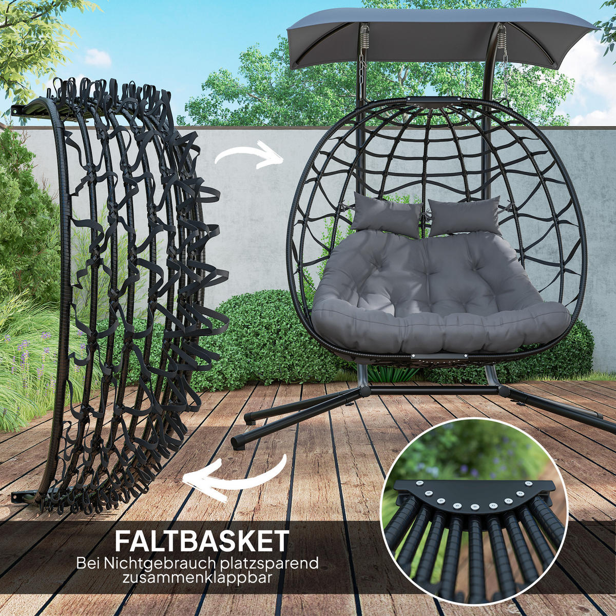 RATTAN-STUHL Dunkelgrau 170.0/100.0/185.0cm - Dunkelgrau, Metall (100/185/170cm)