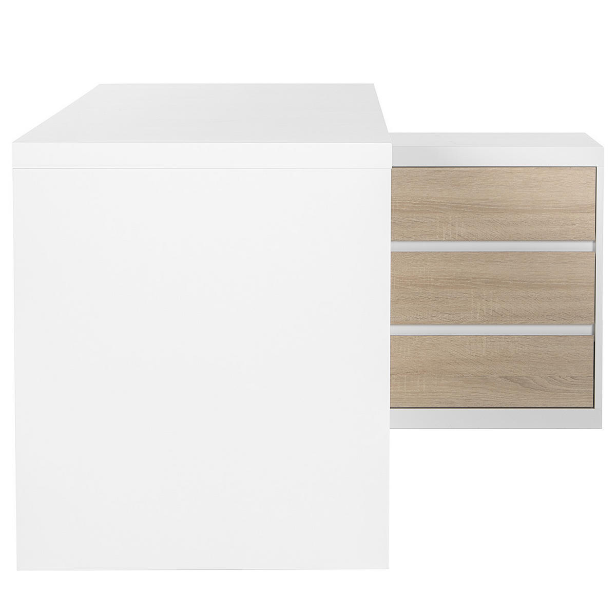 ECKSCHREIBTISCH - Weiß Hochglanz/Eichefarben, Holzwerkstoff (115/140/75cm) - home24