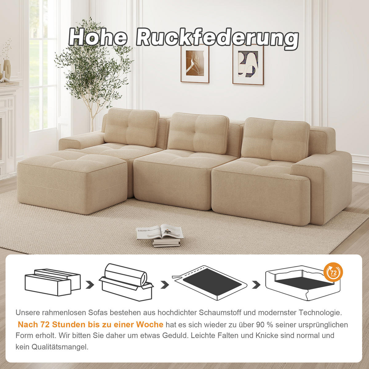 ECKSOFA 293/177/69 cm Beige mit Ottoman - Beige, Textil (293/177cm) - Oxeza