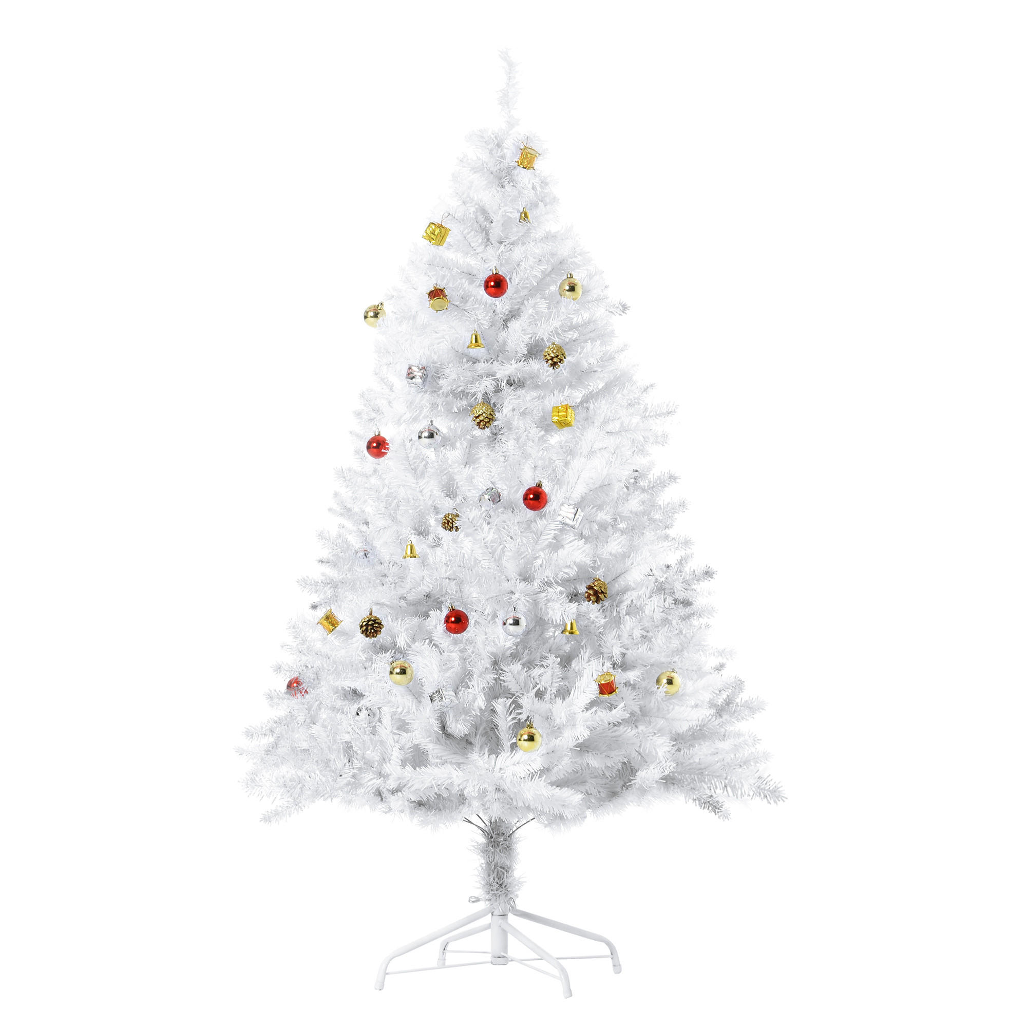 WEIHNACHTSBAUM Christbaum Tannenbaum 150/180cm PVC 680 Spitze inkl. Deko Weiß - Weiß, Metall (150cm) - HOMCOM