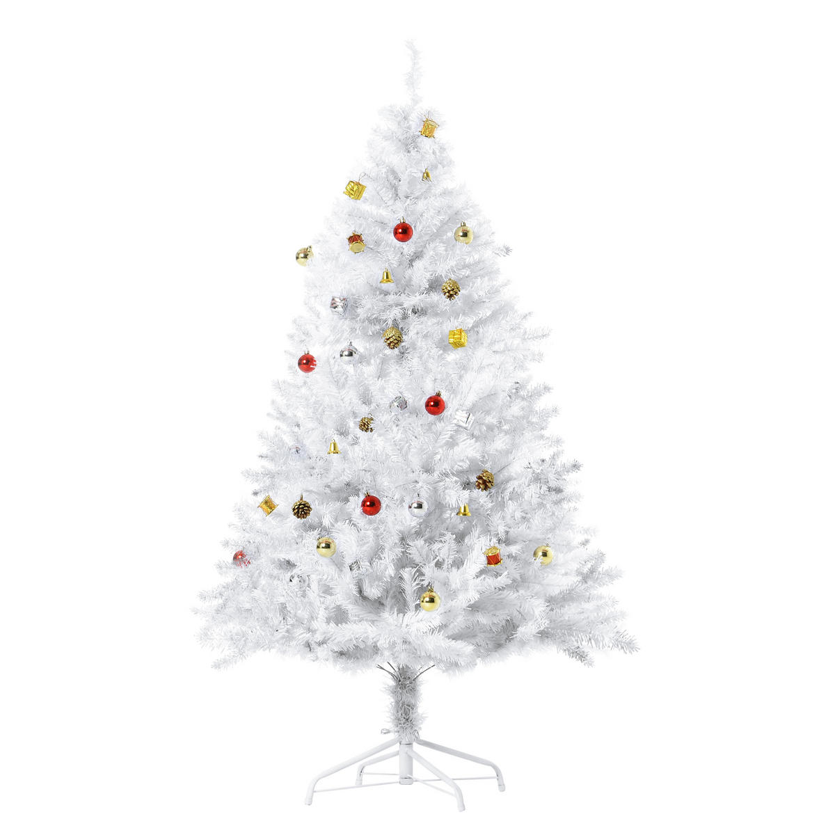 WEIHNACHTSBAUM Christbaum Tannenbaum 150/180cm PVC 680 Spitze inkl. Deko Weiß - Weiß, Metall (150cm) - HOMCOM