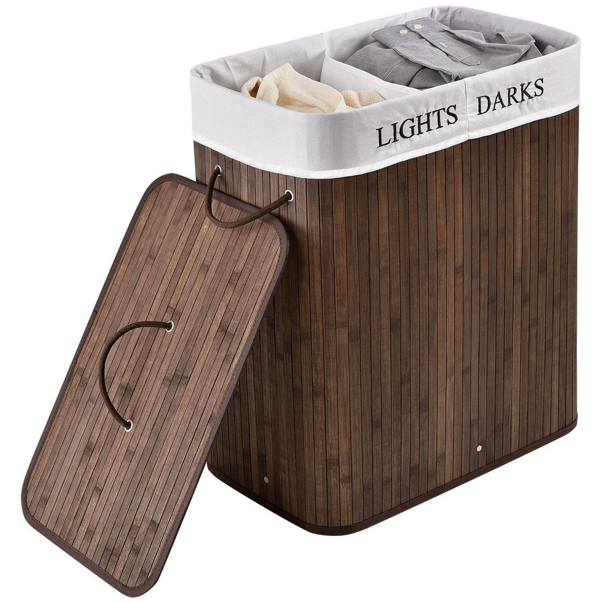 WÄSCHEKORB Curly 100 L braun - Braun, Holz (52/63/32cm) - Juskys