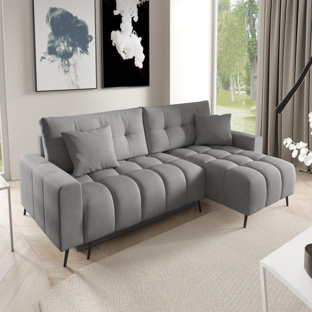 ECKSCHLAFSOFA Denver im Veloursstoff, Grau - Schwarz/Grau, Textil (232/148cm) - Beautysofa