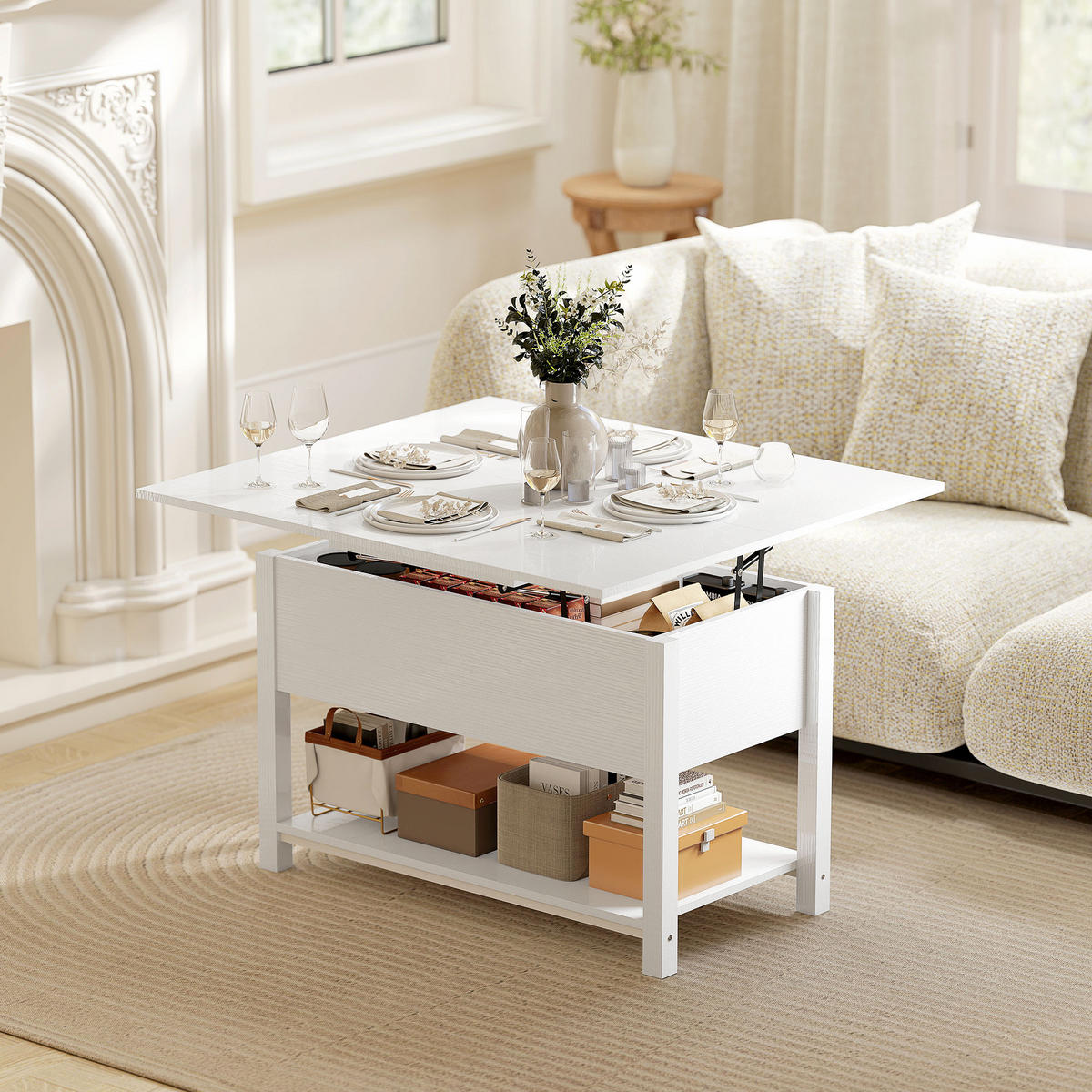 COUCHTISCH DE-15815 klappbar Weiß - Weiß, Holzwerkstoff (100/90/63.5cm) - ComfortXL