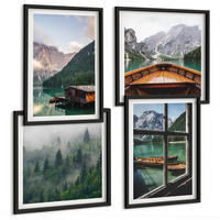 BILDER SET 4er Set - 50x50 cm & 40x60 cm Schwarzer Rahmen - Hütten am Bergsee Łódź - Schwarz, Kunststoff (50/50cm) - TULUP