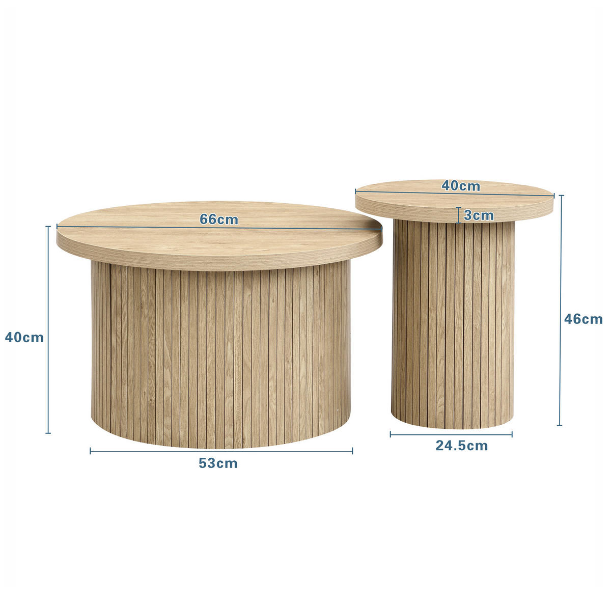 COUCHTISCH aus MDF Ø66x40/Ø40x46 cm in Natur mit 2 Tischen - Naturfarben, Holzwerkstoff (66/66/40cm) - Modfu