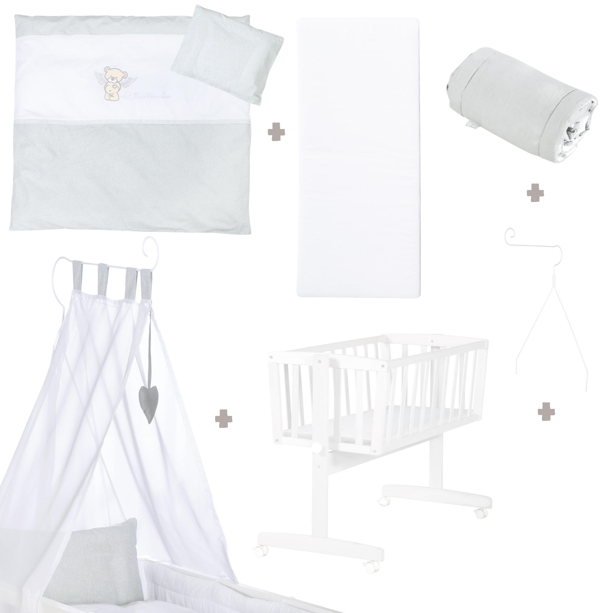 BABYWIEGENSETT Heartbreakerbär - Weiß, Holzwerkstoff/Textil (40/90cm) - Roba
