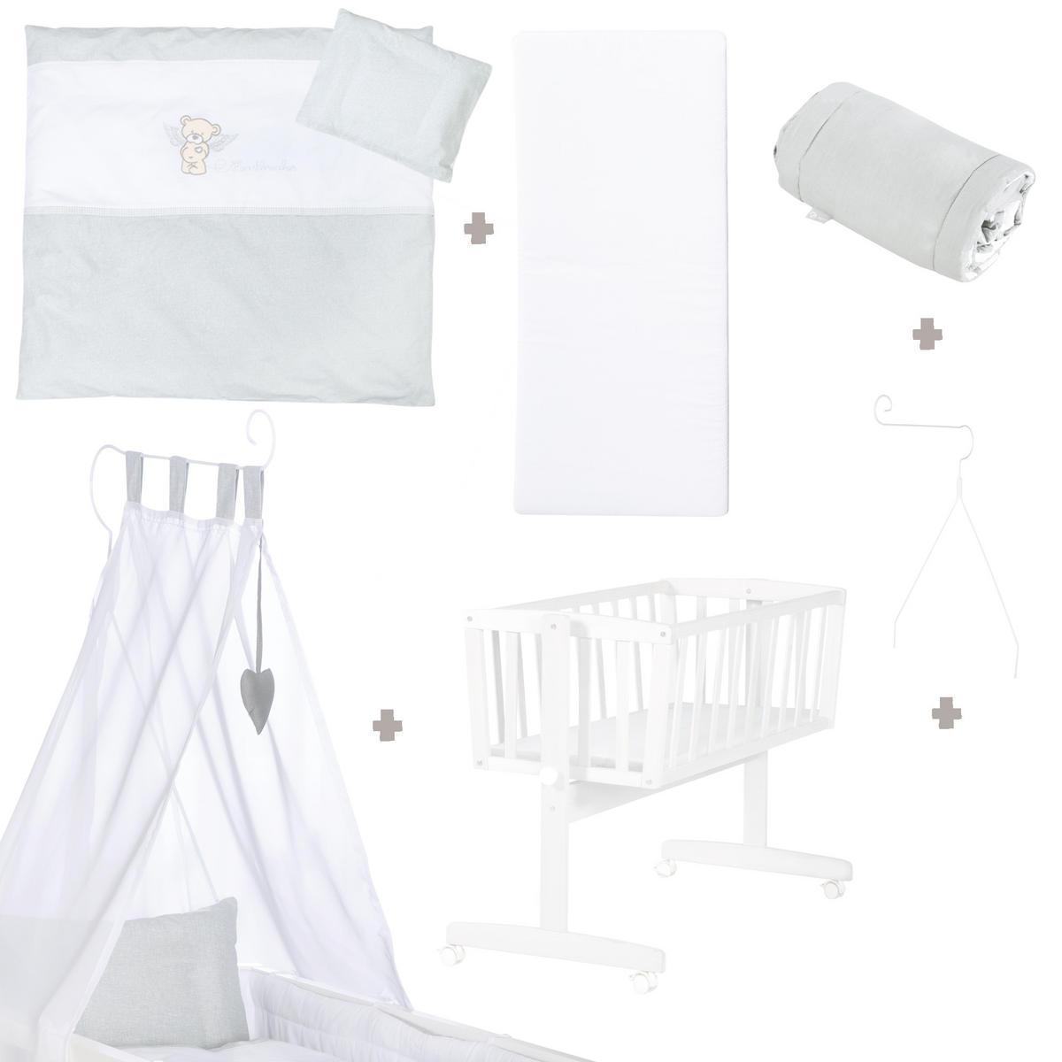 BABYWIEGENSETT Heartbreakerbär - Weiß, Holzwerkstoff/Textil (40/90cm) - Roba