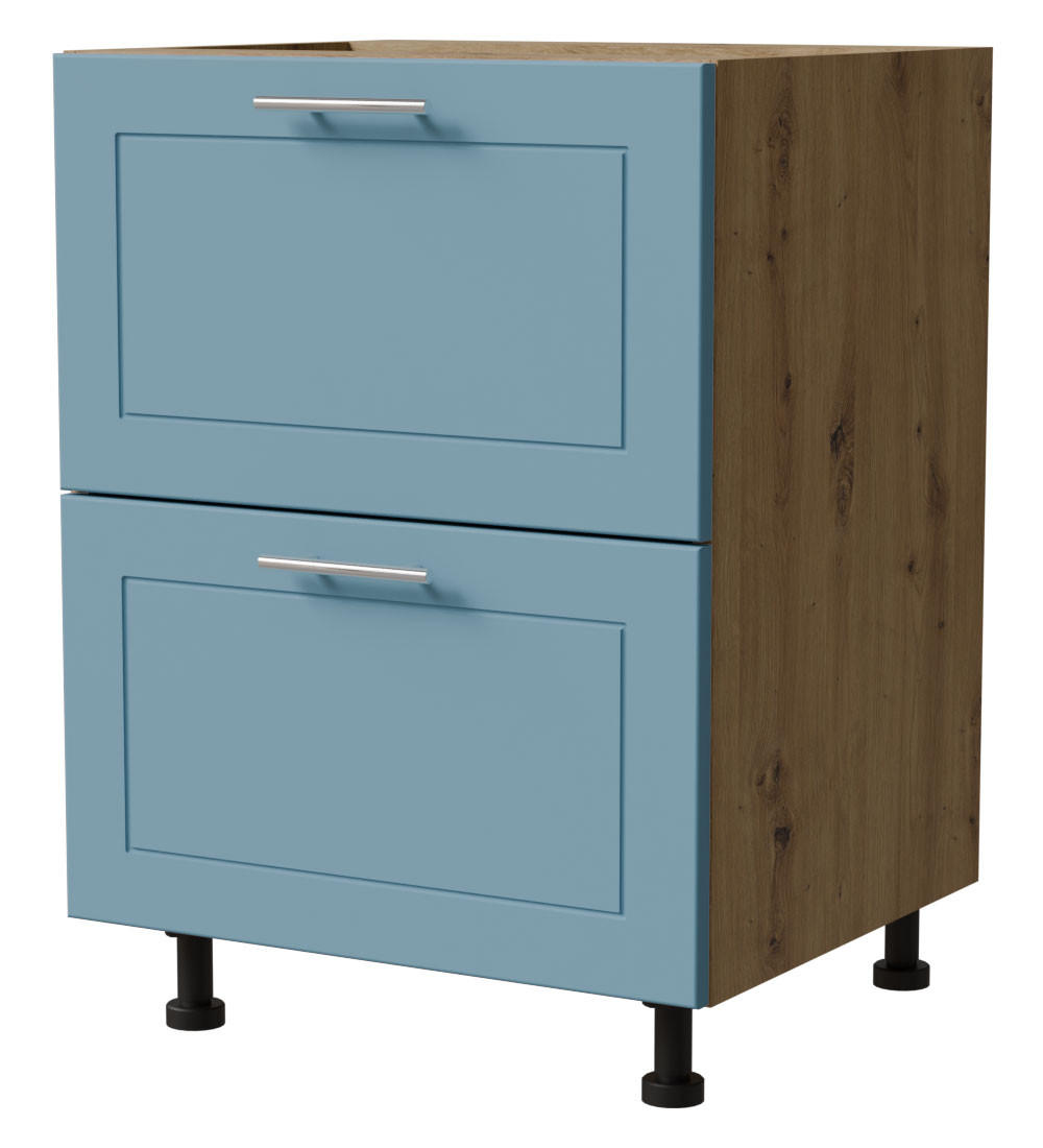 SCHUBLADENUNTERSCHRANK Bari D2/60 Eiche Artisan / RAL 5024 pastellblau 60 / 50 / 82cm HETTICH Vollauszug - Blau/Eiche Artisan, Holz/Holzwerkstoff (60/82/50cm) - Feldmann-Wohnen