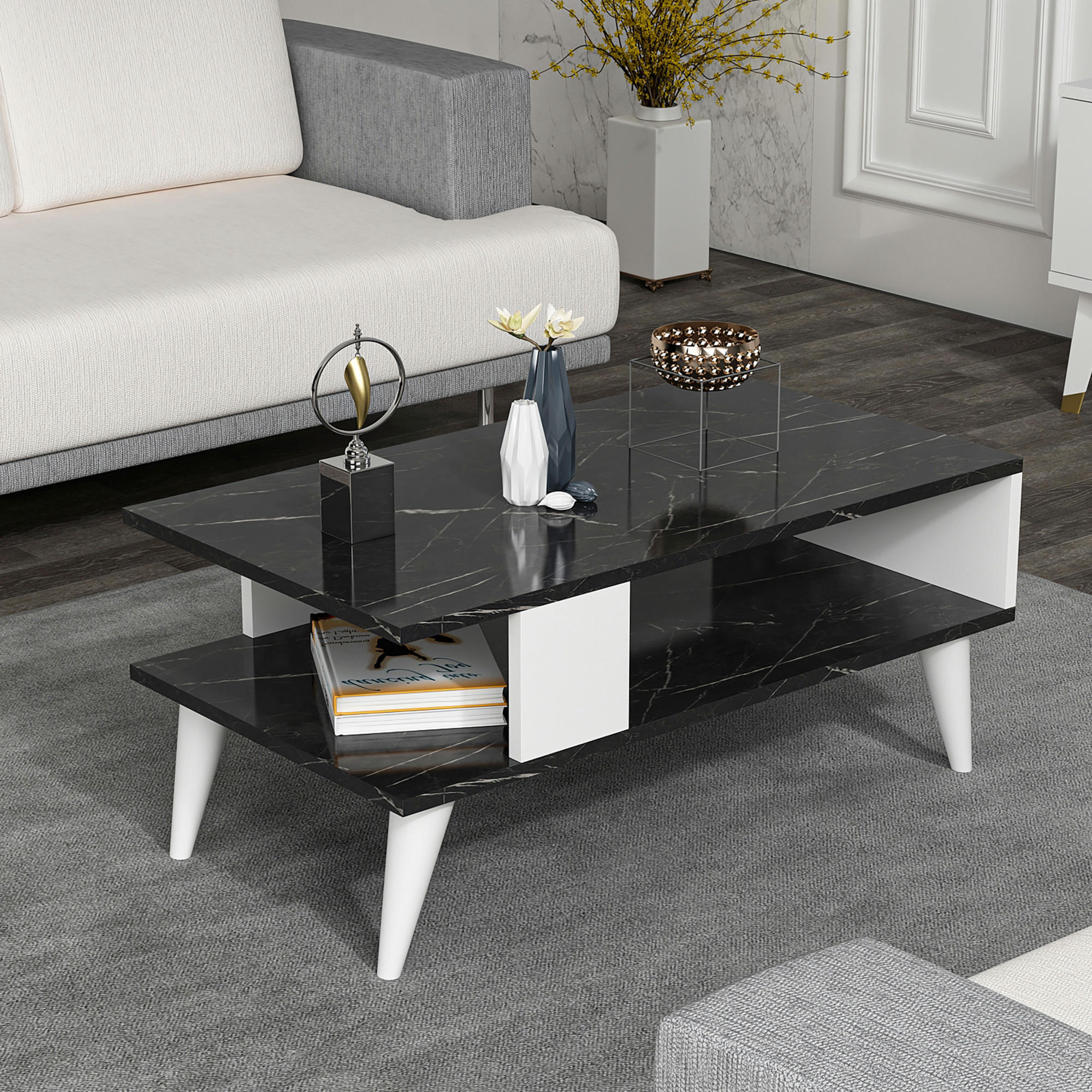 COUCHTISCH Lycksele 90/45/40 - Schwarz, Holzwerkstoff/Kunststoff (45/90/40cm) - [en.casa]