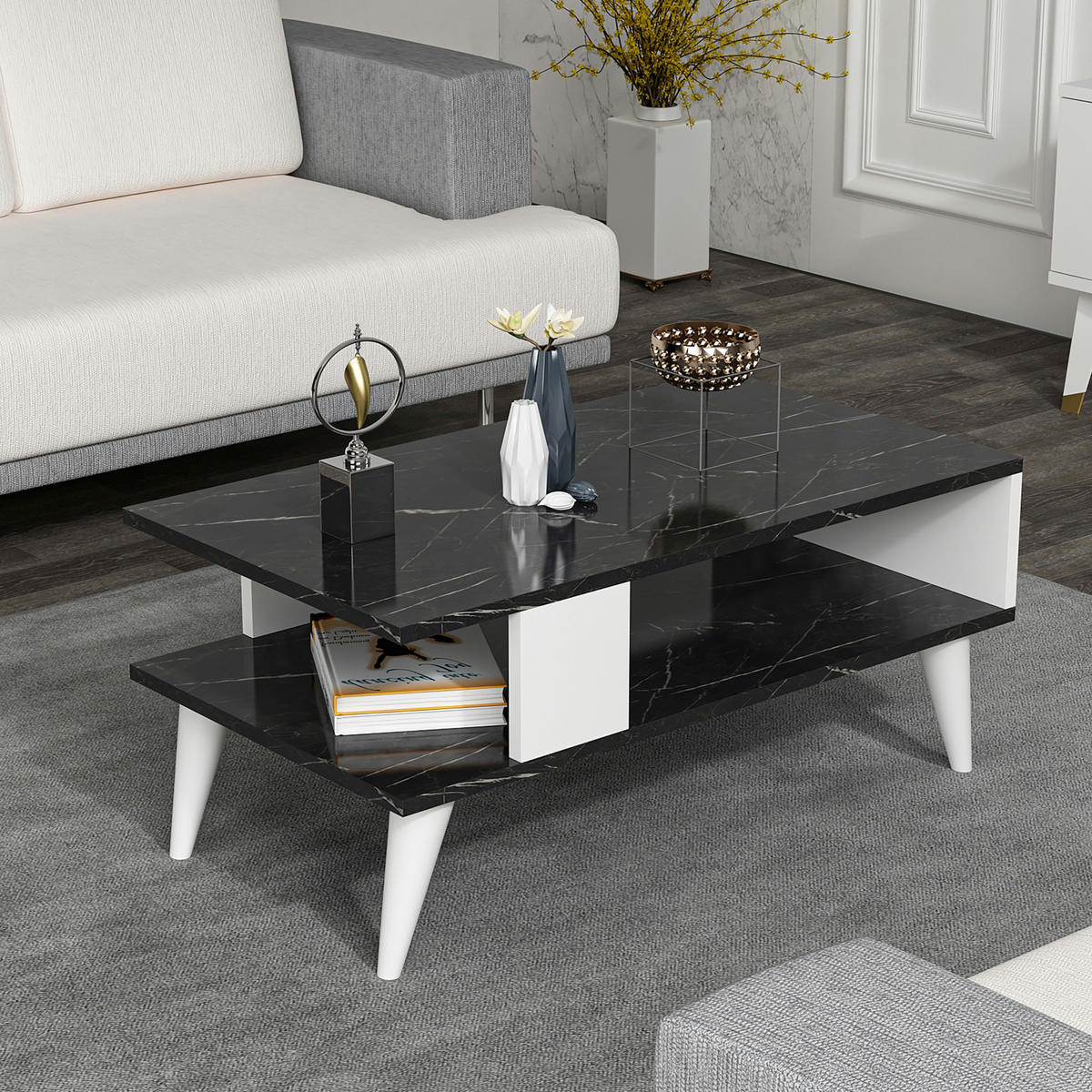COUCHTISCH Lycksele 90/45/40 - Schwarz, Holzwerkstoff/Kunststoff (45/90/40cm) - [en.casa]