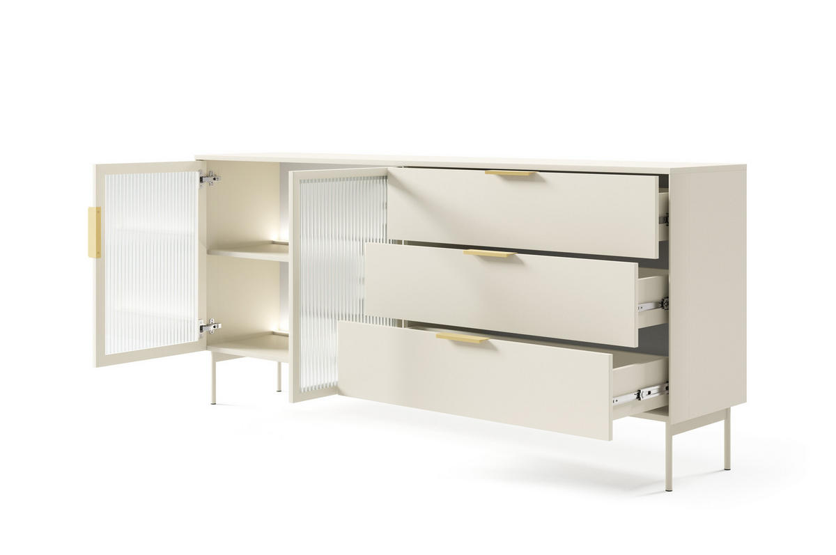 KOMMODE, Kaschmir, 181,3 x 82,6 x 39,3 cm - Beige/Goldfarben, Holzwerkstoff/Metall (181.3/82.6/39.3cm) - 3XE LIVING