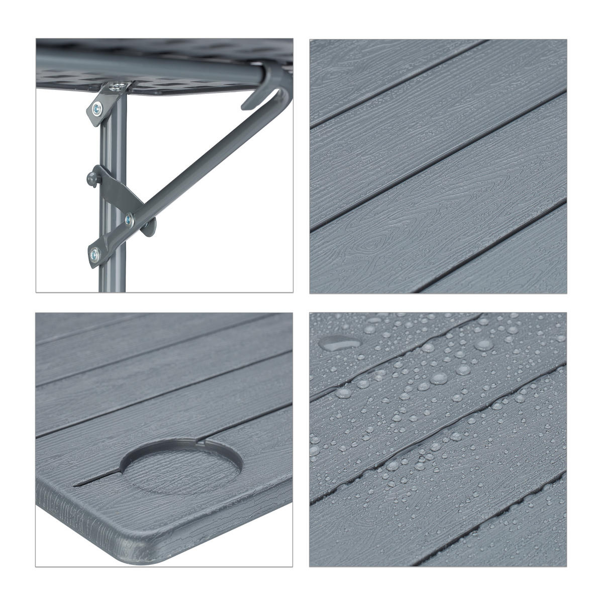 BALKONHÄNGETISCH - Grau, Kunststoff/Metall (60/59.5/84cm) - Relaxdays