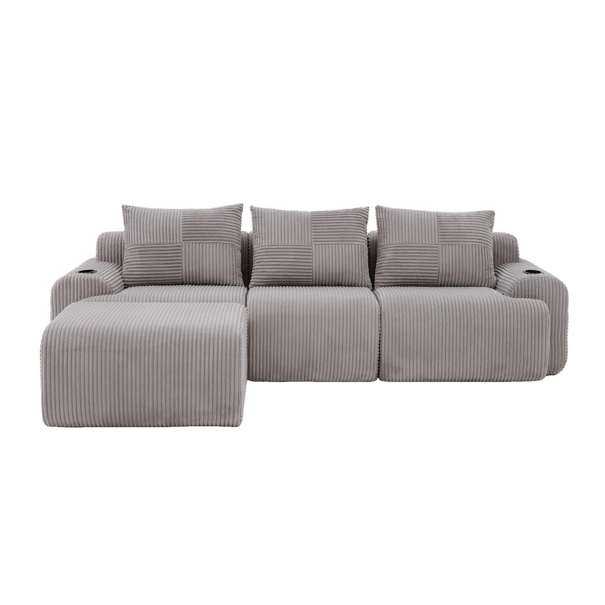 ECKSOFA aus Cord 268x174x80 cm in Hellgrau mit Cupholder & Seitentasche - Hellgrau, Textil (174/268cm) - Modfu