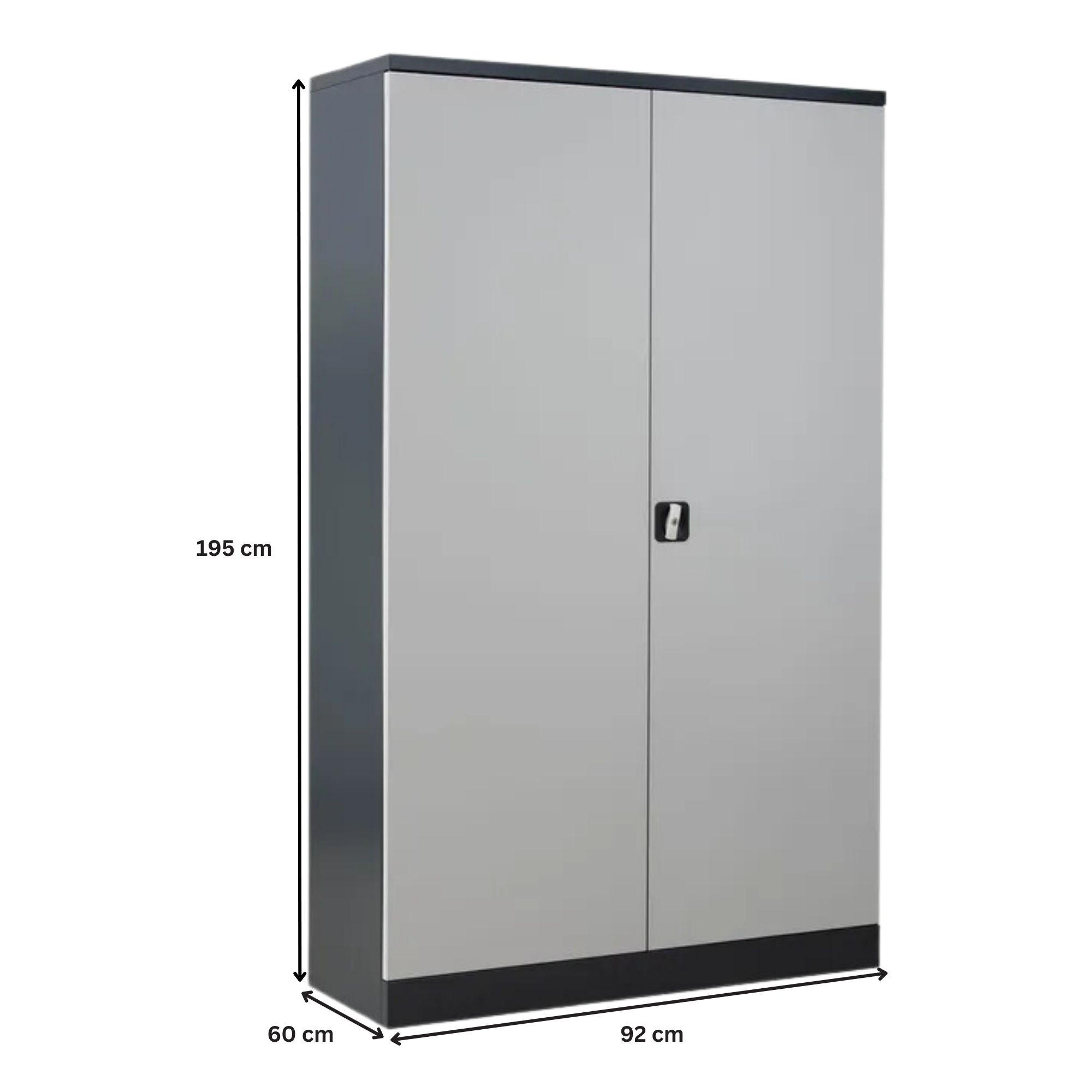 STAHLSCHRANK Bee mit 4 lackierten Fachböden 195x92x60 cm Korpusfarbe Anthrazit Frontfarbe Lichtgrau - Hellgrau, Metall (92/195/60cm)