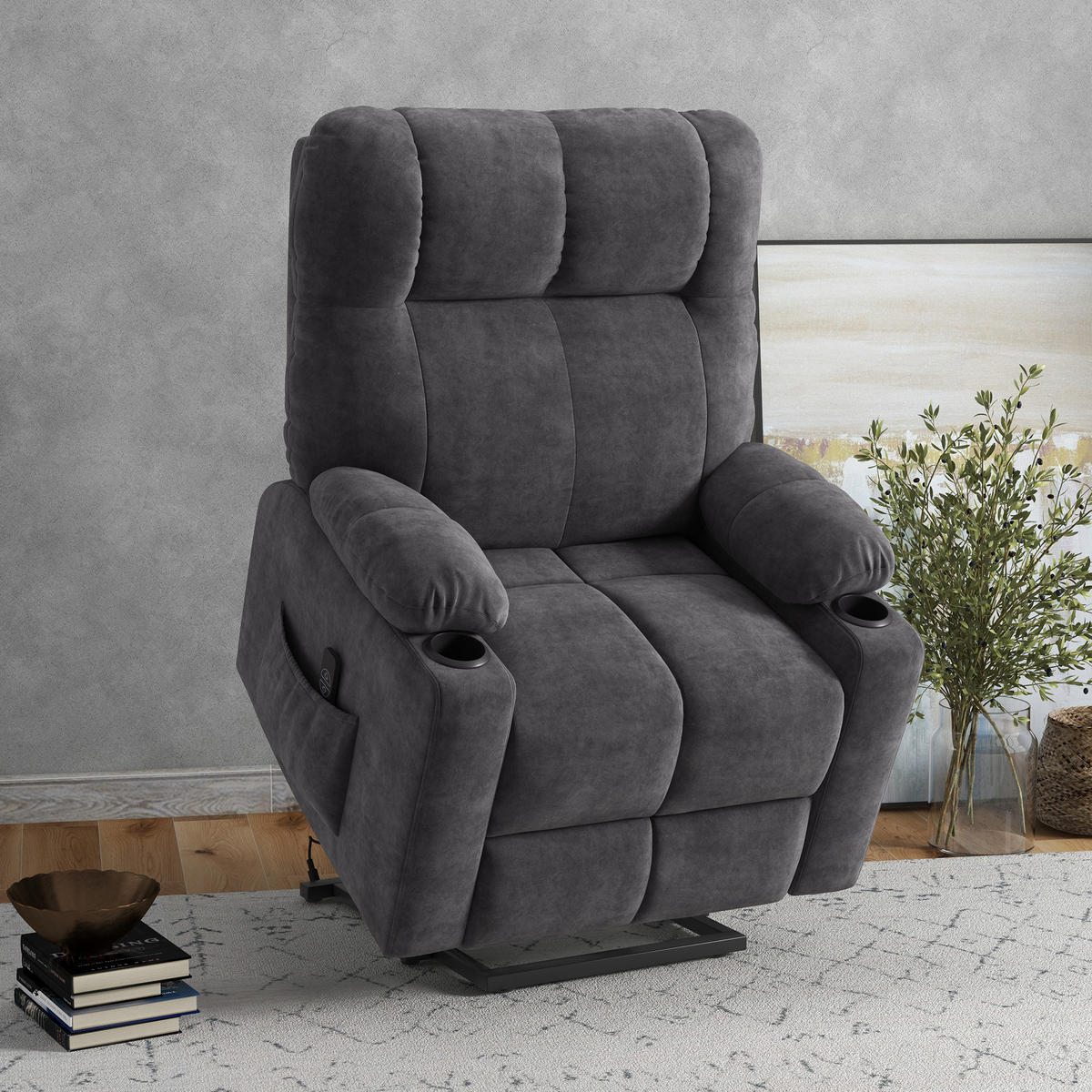 FERNSEHSESSEL mit Aufstehhilfe, Dunkelgrau - Dunkelgrau/Schwarz, Textil/Metall (95/109/91cm) - HOMCOM