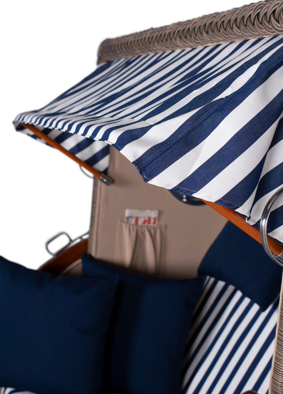 STRANDKORB Komplettset: Ammersee Mahagoni Bullauge - PE grau - Modell 518 - Blau/Weiß, Holz/Kunststoff (125/165/80cm) - bene living