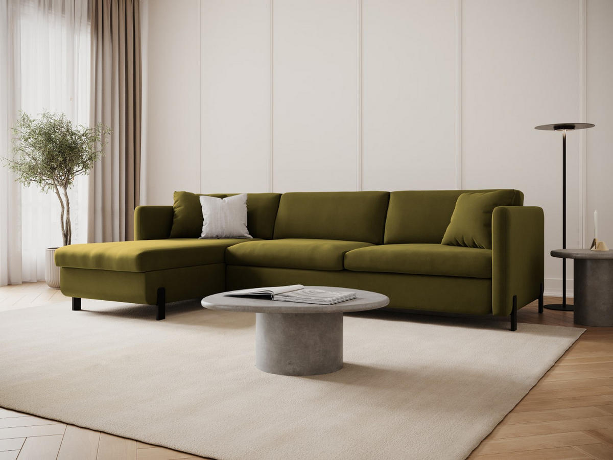 ECKSOFA ausklappbar links Gloria aus Samt grün 5 Sitzplätze - Grün, Textil (170/280cm) - Micadoni