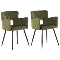 ESSZIMMERSTUHL 2er-Set Samtstoff Grün Sanilac - Olivgrün, Textil/Metall (52/75/44cm) - Beliani