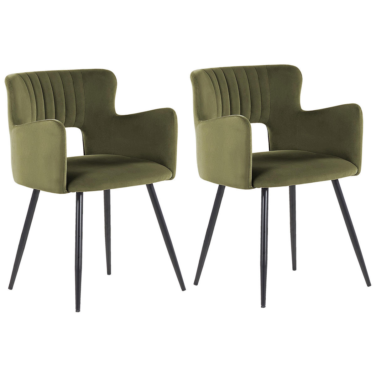 ESSZIMMERSTUHL 2er-Set Samtstoff Grün Sanilac - Olivgrün, Textil/Metall (52/75/44cm) - Beliani