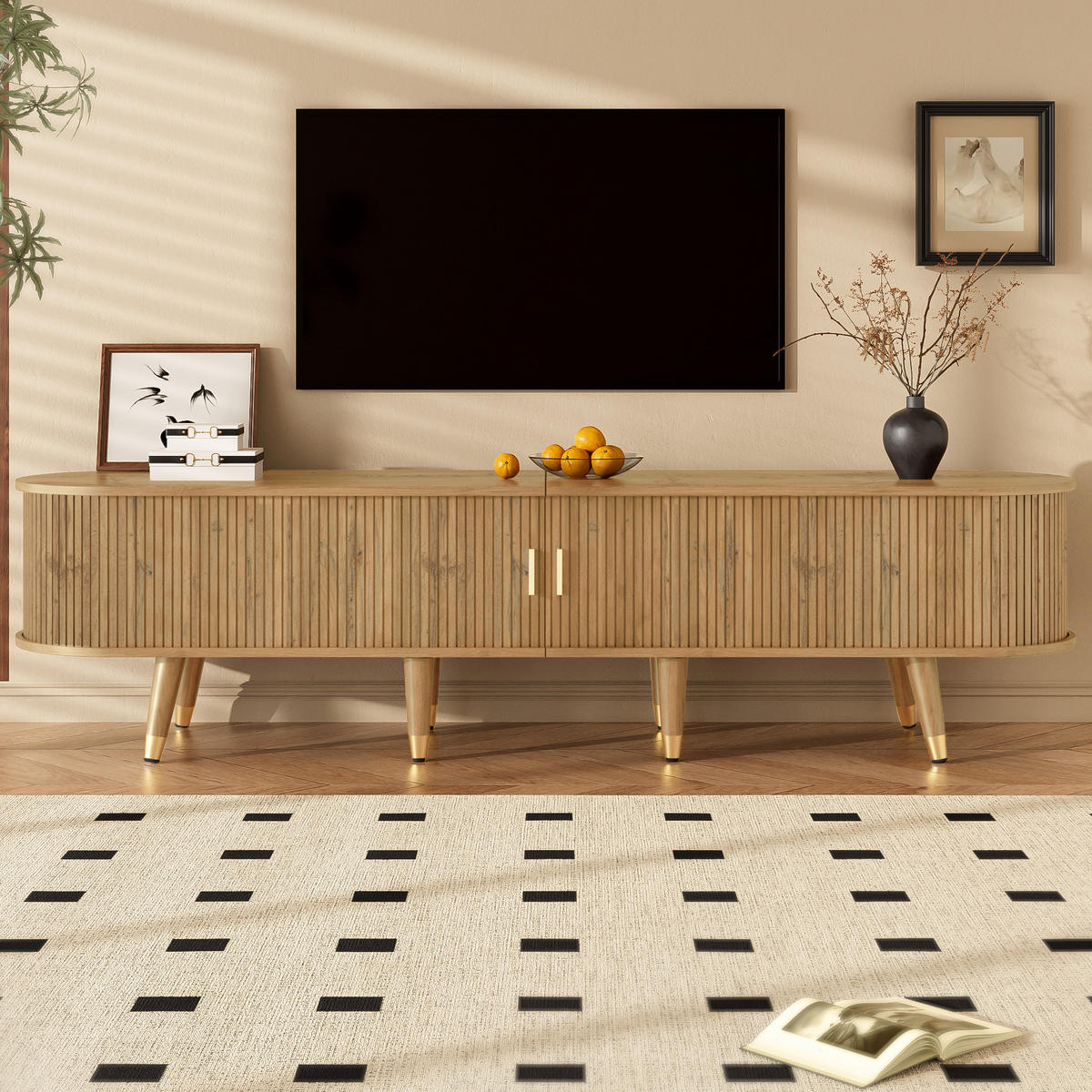 TV-SCHRANK Schiebetüren Lowboard modern Stauraum Design - Naturfarben, Holzwerkstoff (38/45/175cm) - FLIEKS