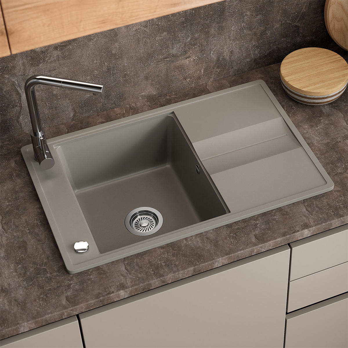 SPÜLBECKEN Kyoto Beton 78 x 50 cm - Grau, Keramik (78/20/50cm) - Bergstroem