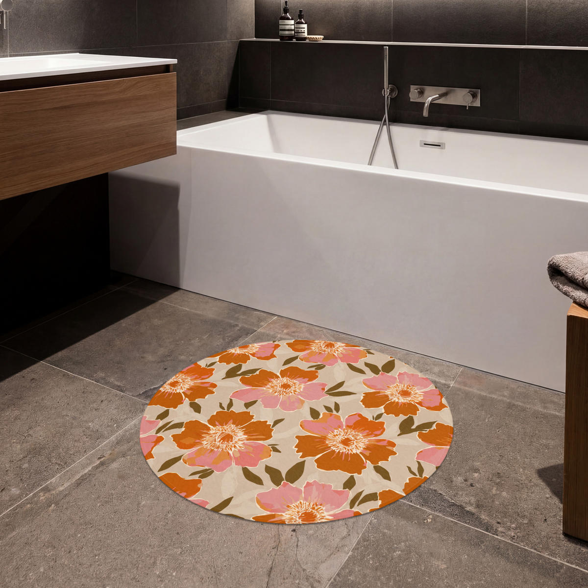 KÚPEĽŇOVÁ PREDLOŽKA Kvety - Motív - Retro 70x70 cm - viacfarebná, textil/plast (70/70cm) - OnlyWow