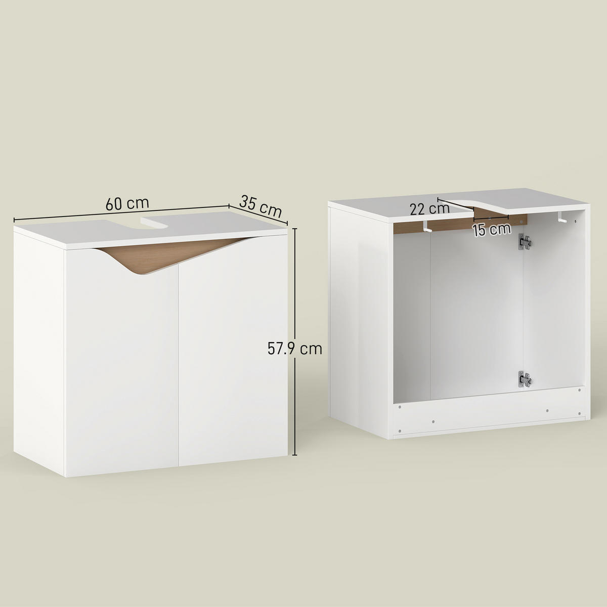 BADEZIMMERSCHRANK Weiß 35.0/60.0/57.9 cm - Weiß, Holzwerkstoff (60/57.9/35cm)