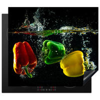 HERDABDECKPLATTE Paprika - Gemüse - Wasser - Schwarz - Rot - Grün - Gelb Herdabdeckung Induktionsfeld 60x52 cm - Multicolor, Kunststoff (60/52/0.2cm) - MuchoWow