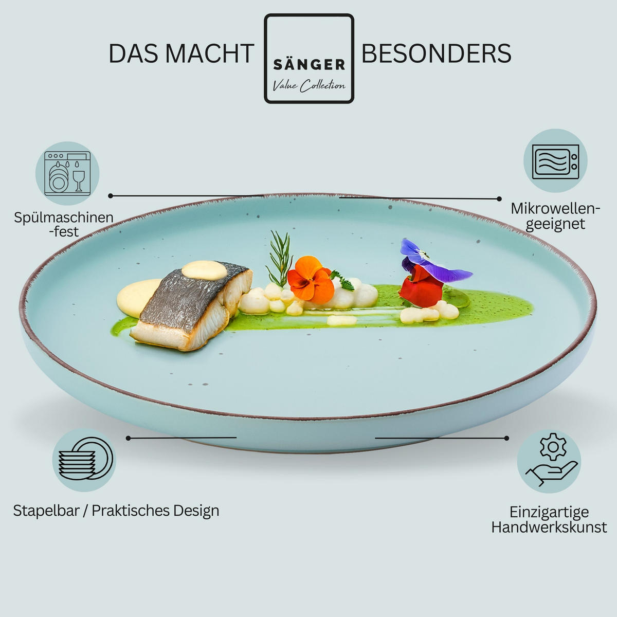 SPEISETELLER BOMBAY MEERESBODEN - 4 teilig aus Steingut - Blau/Braun, Stein (27cm) - Sänger