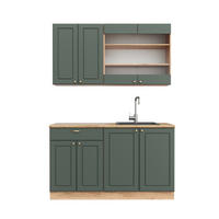 SINGLEKÜCHE Fame-Line Grün-Gold Landhaus/Goldkraft Eiche 140 cm AP Eiche - Honigeiche/Grün, Holzwerkstoff (140/81.6/60cm) - Vicco