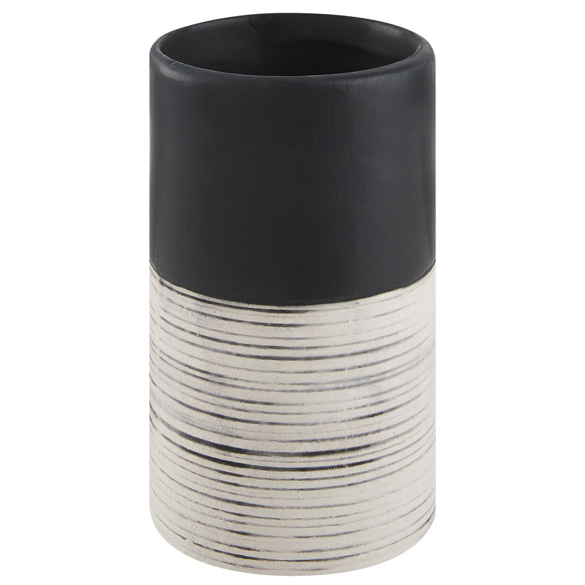 BADEZIMMER Set 4-teilig Keramik schwarz/beige Coro - Beige/Schwarz, Stein (9/19/13cm) - Beliani