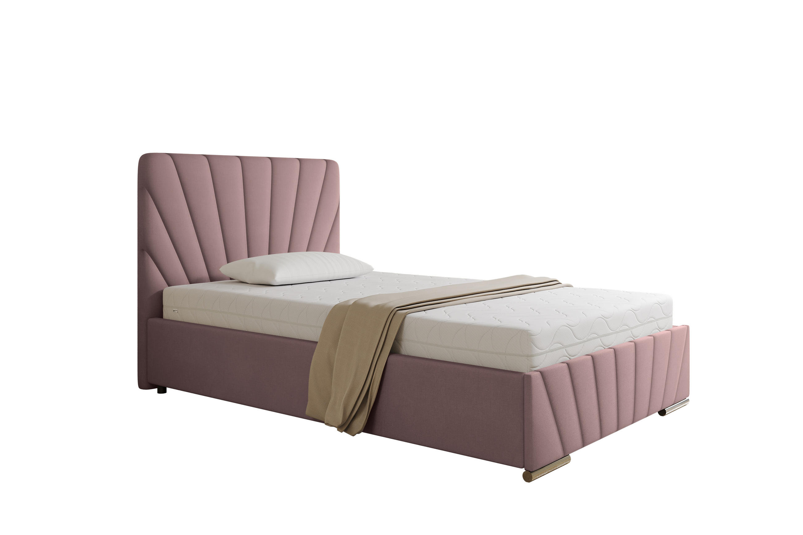 POLSTERBETT Ray 120 x 200 cm mit Bettkasten, Lattenrost und Taschenfederkernmatratze Pocket mit Kokosmatte - Rosa - Rosa, Holz (120/200cm) - Panda Möbel