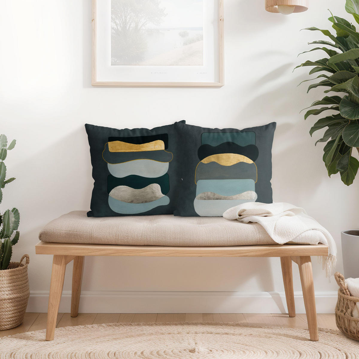 DEKOKISSEN 2er-Set Formen Muster auf Dunkelgrau Duo 50/50 cm - Grau, Textil (50/50cm) - Bilderwelten