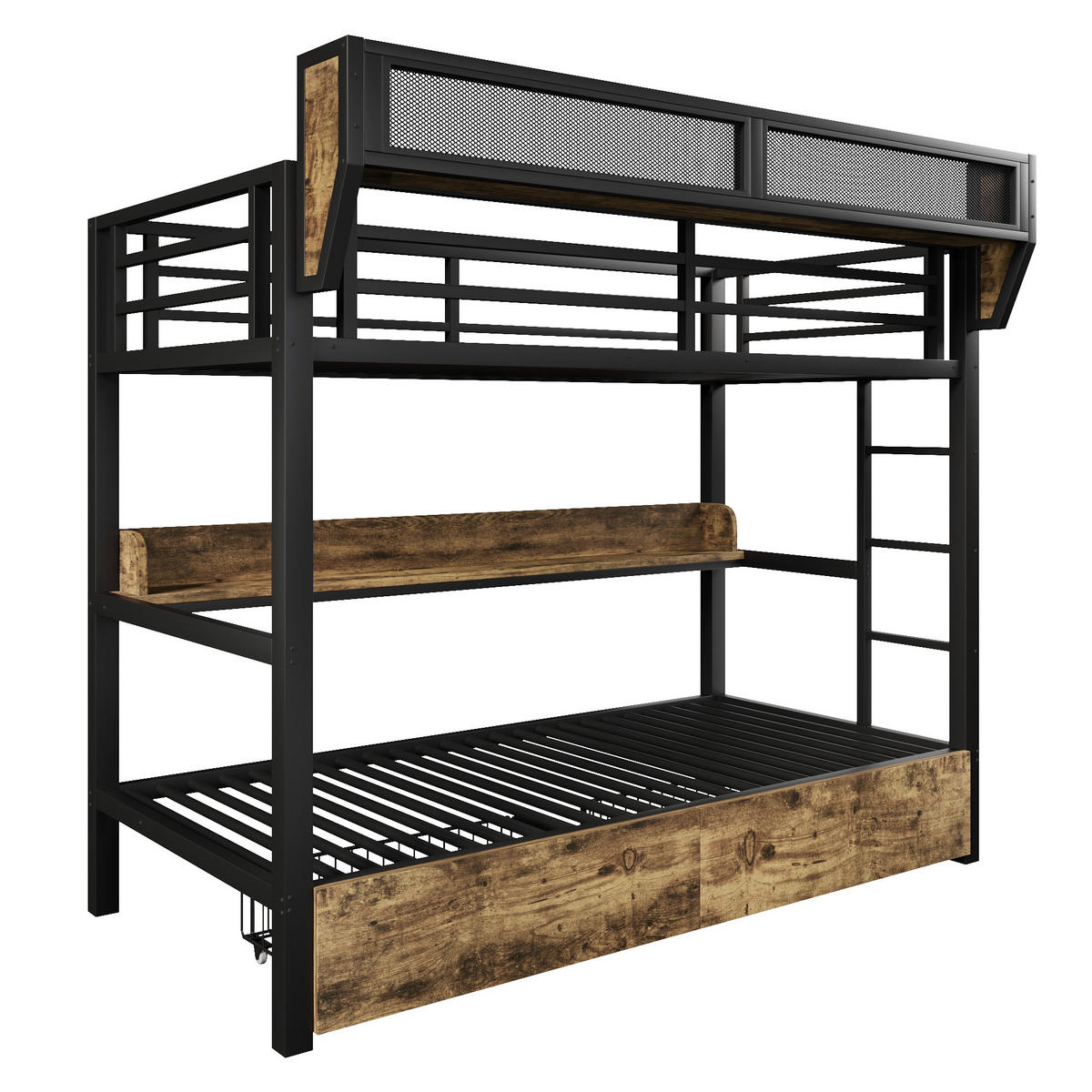 ETAGENBETT mit Regal 90x200 cm Metall MDF Black - Schwarz, Metall (90/200cm) - Meubliv
