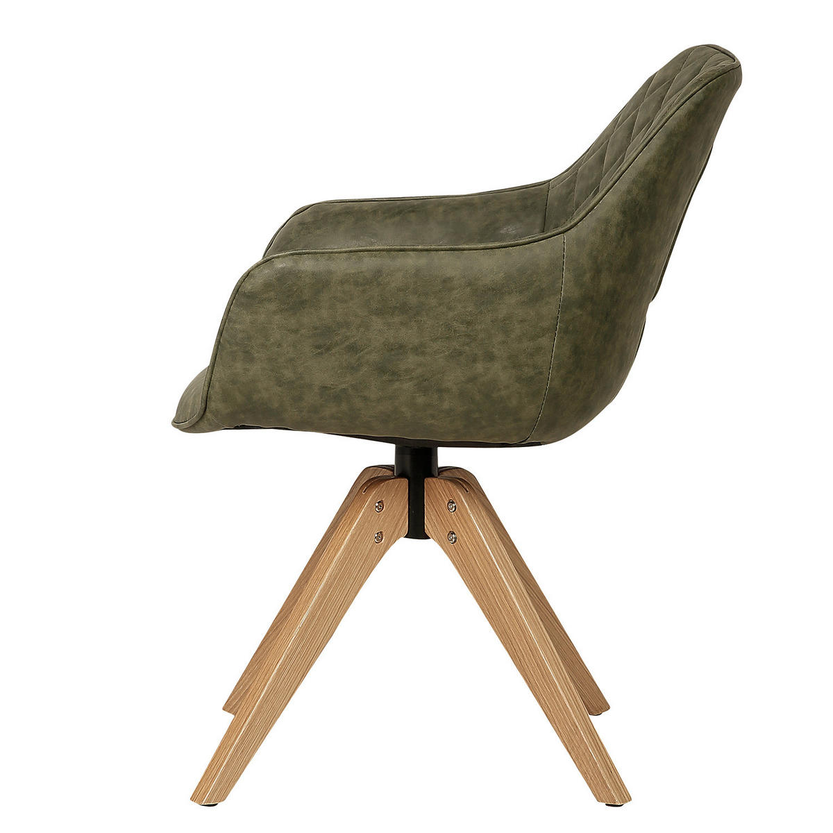 ARMLEHNENSTUHL - Eiche massiv - Eichefarben/Olivgrün, Leder (60/80/62cm) - home24