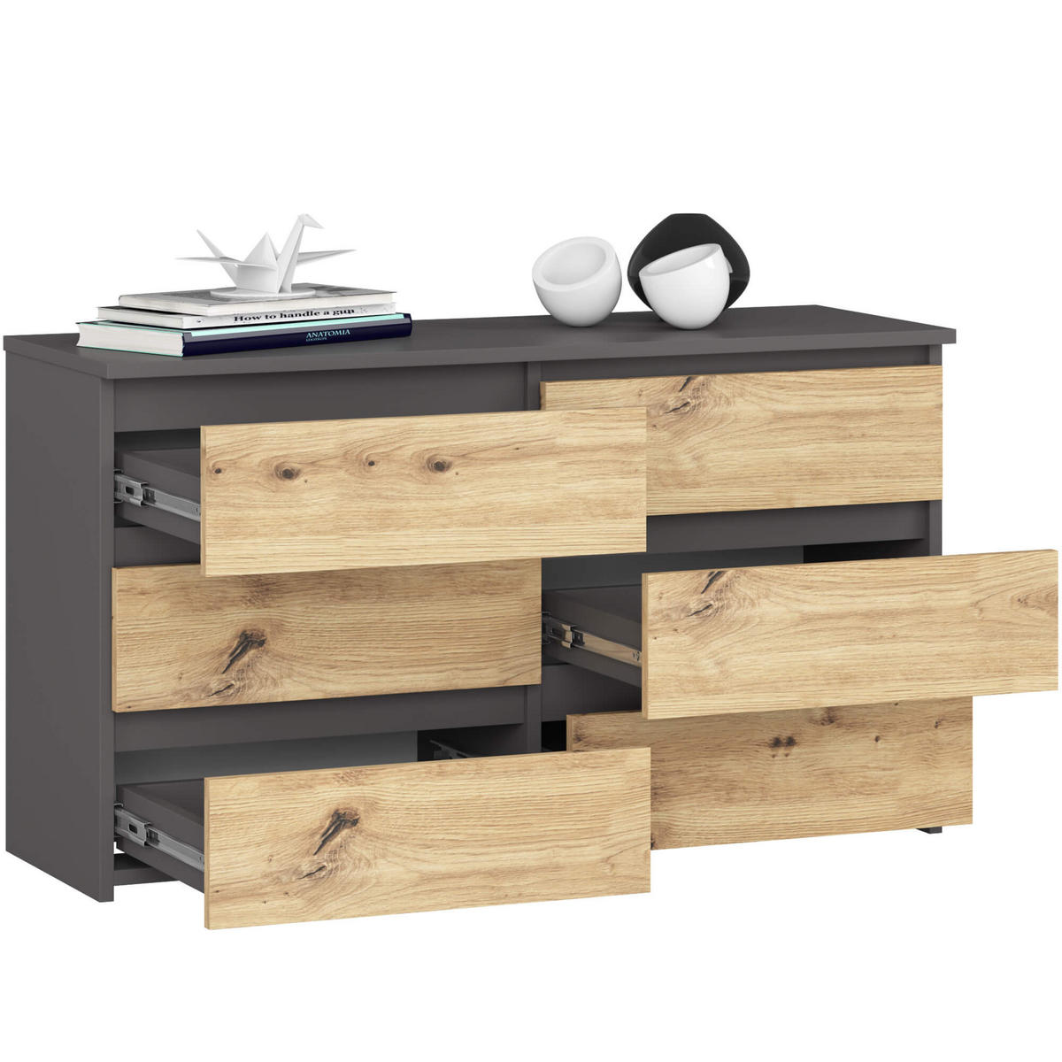 KOMMODE Grau, Eiche Artisan 35x100x57 cm - Eiche Artisan/Grau, Holzwerkstoff (100/57/35cm) - Akord