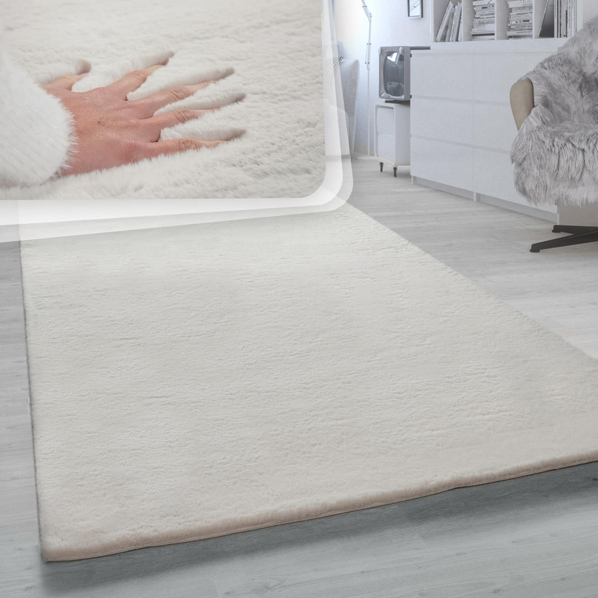 TEPPICH Hochflor Unifarben schmutzabweisend Creme Läufer 80x150 - Creme, Textil (80/150cm) - KADIMA DESIGN