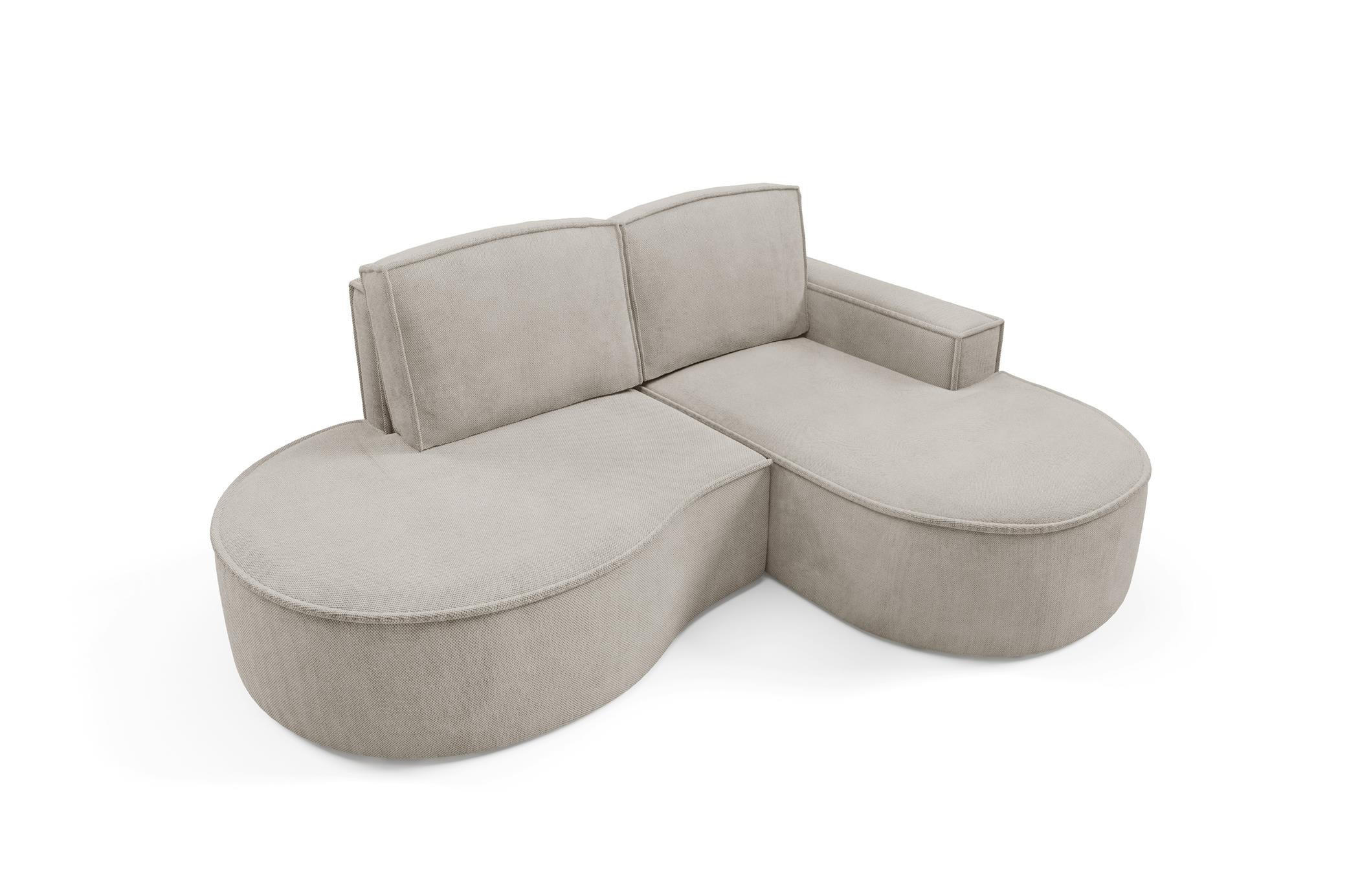 ECKSOFA Flow Kalt Beige, mit Kissen in Curio Stoff, rechte seite - Beige, Holzwerkstoff/Textil (210/157cm) - Bettso