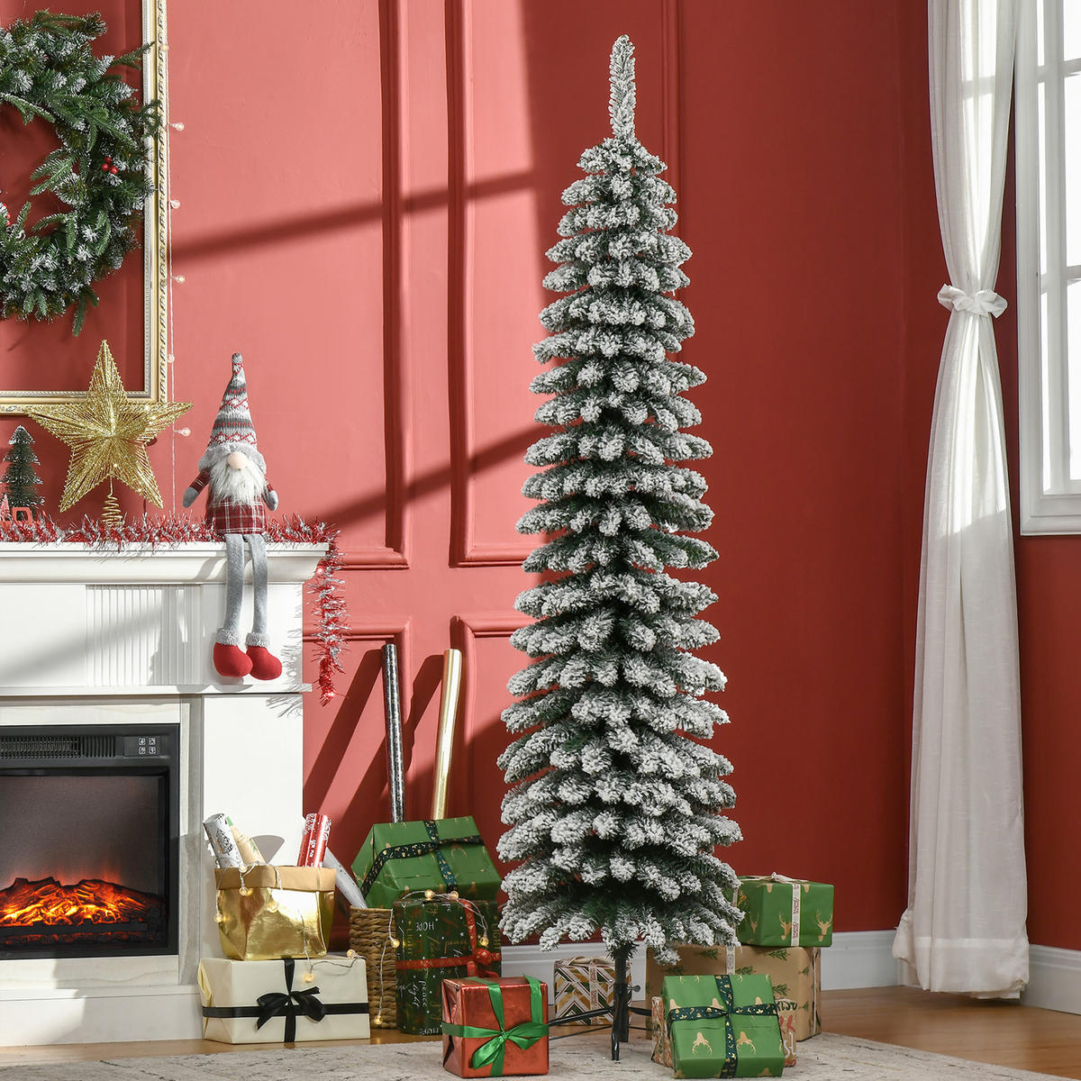 WEIHNACHTSBAUM DE-41543 Schneeeffekt, schmal, 180 cm Grün/Weiß - Weiß/Grün, Kunststoff (180cm) - ComfortXL