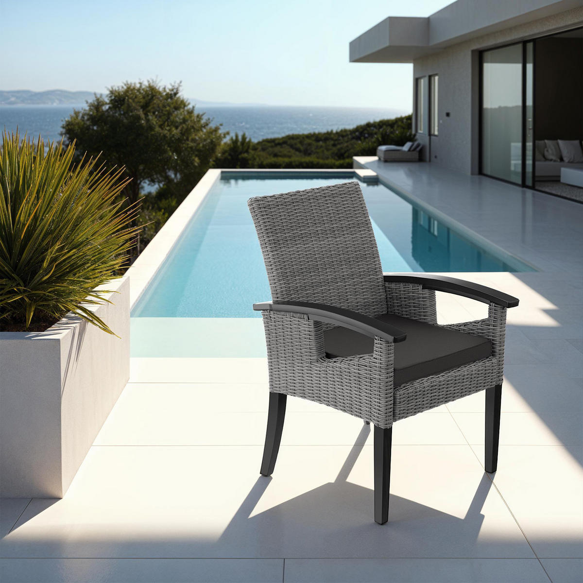 RATTAN STUHL Rosarno, inklusive Sitzpolster, 62,5 x 71,5 x 94 cm, grau - Grau, Kunststoff (62.5/94/71.5cm) - tectake