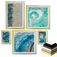 WANDBILDER 5er Set - 50x50 cm & 20x30 cm & 40x60 cm Goldrahmen - Wilde Landschaften, Berge, Hirsche - Goldfarben, Kunststoff (40/60cm) - ArtPrintCave