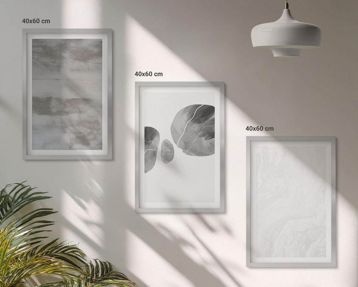 BILDER SET 3er Set - 40x60 cm Silberner Rahmen - Abstrakte moderne Strukturen - Silberfarben, Kunststoff (40/60cm) - TULUP