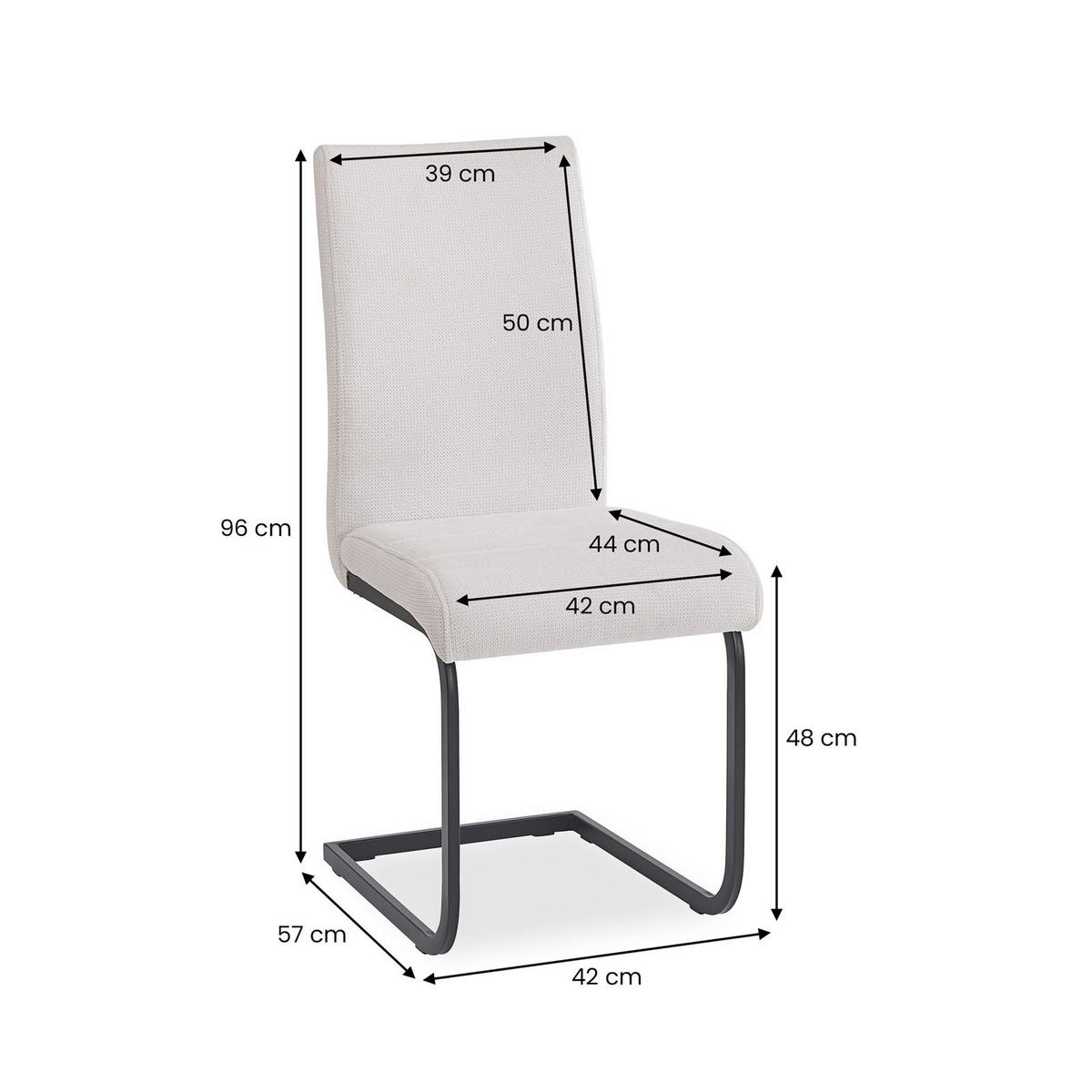 ESSZIMMERSTUHL LETICIA 4er-Set schwarz, cremeweiß - Schwarz, Textil (42/96/57cm) - IDIMEX