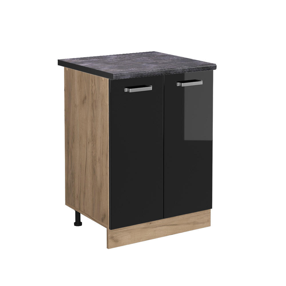 KÜCHENUNTERSCHRANK R-Line Schwarz Hochglanz 60 cm, AP Anthrazit - Honigeiche/Schwarz Hochglanz, Holzwerkstoff (60/81.6/60cm) - Vicco