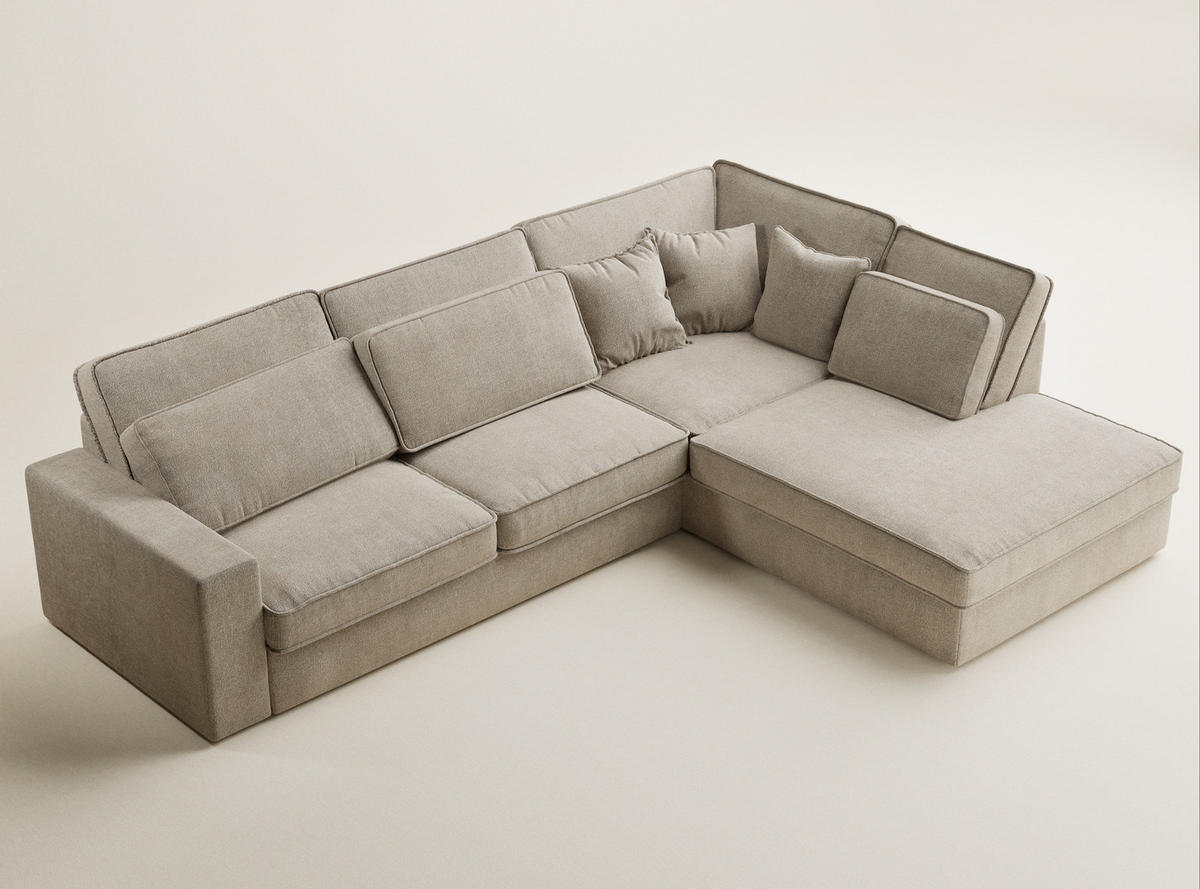 ECKSOFA Kirou Beige Chenille-Stoff - Rechts Seite - Beige/Schwarz, Holz/Holzwerkstoff (311/225cm) - Maison de Reve