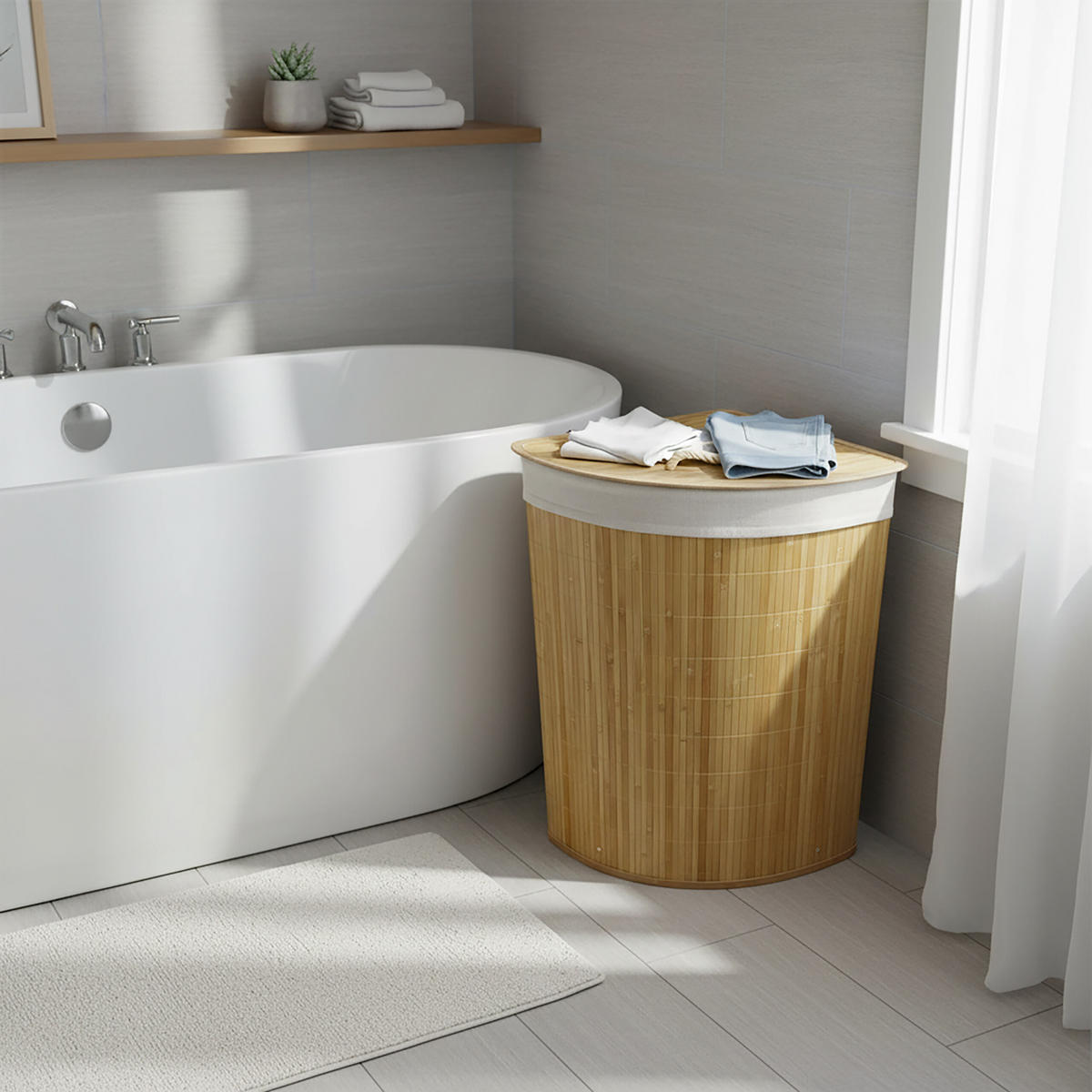 ECKWÄSCHEKORB - Hellbraun, Holz/Textil (36/60/36cm) - Relaxdays